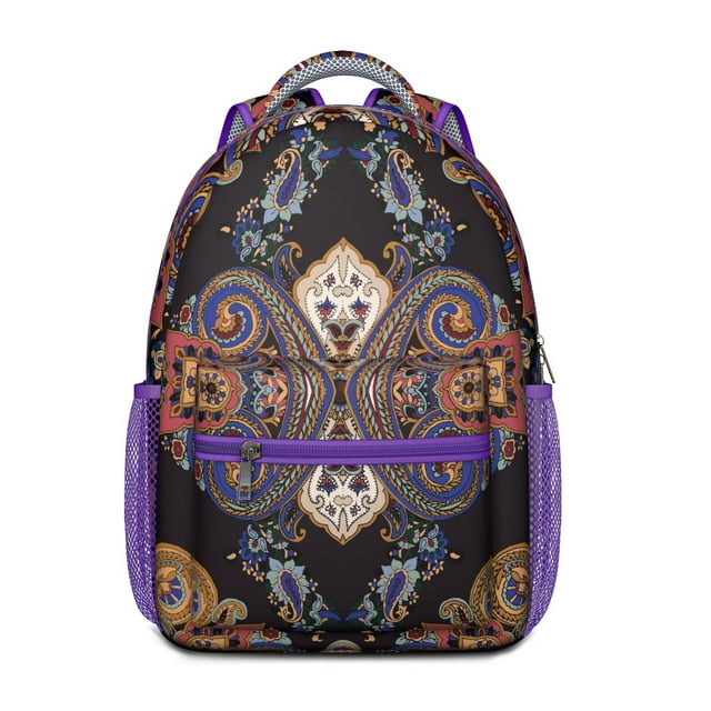 Tribal Art Paisley Backpack - Retro Waterproof Bookbag with Ergonomic Design for Students