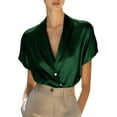 thumbnail image 2 of NuoCaiYun Satin Shirts for Women Button Down Short Sleeves Dressy Shirt Trendy Shawl Collar Office Blazer Blouse Tops, 2 of 6