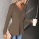 thumbnail image 2 of Top de manga larga con cuello en V, decoración de botones de color sólido, top informal de gofre para mujer para otoño invierno caqui M, 2 of 7