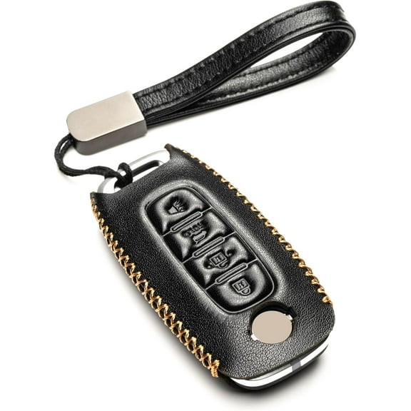 Vitodeco Genuine Leather Smart Key Fob Case Compatible with Nissan Sentra, Versa, Rogue, Pathfinder, Murano, Kicks, Ariya, Armada (Trunk Button, Black)