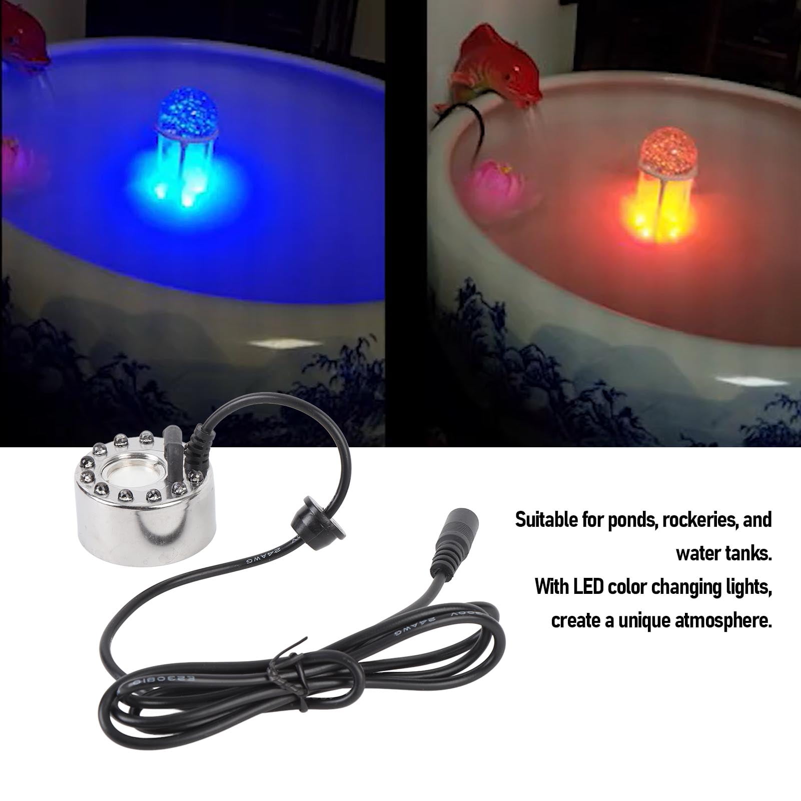 Rupoun Mist Maker Fogger 350mL/H with 12 LED Color Changing Fog Controller 24V Atomizer Fog Machine for Water Fountain Pond EU Plug 5.51 in / 14 cm