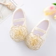 thumbnail image 4 of TOWED22 Baby Girl Princess Bowknot Soft Sole Cloth Crib Lace Shoes Sneaker with Headband 5,Beige, 4 of 5