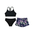 thumbnail image 3 of renvena Kids Girls Tankini Swimsuits Floral Lace 3 Piece Swimwear Cross Sport Beachwear 8-16 Flowers 10, 3 of 7