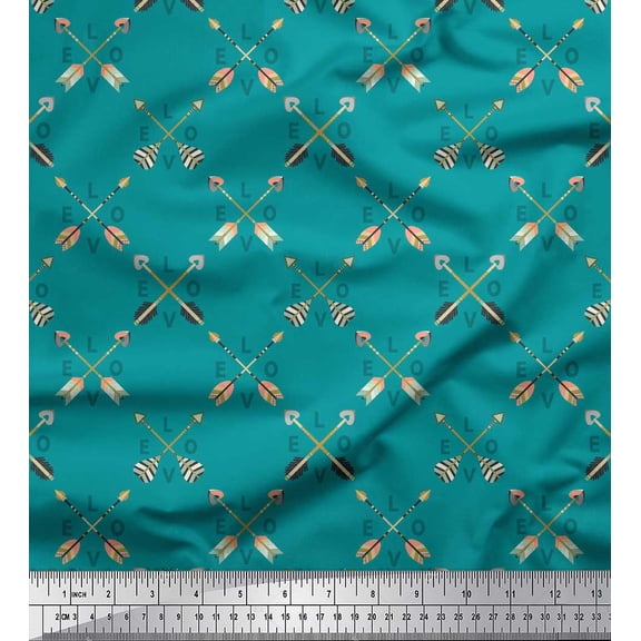 Soimoi Green Poly Georgette Fabric Text & Arrow Tribal Print Fabric by the Yard 42 Inch Wide