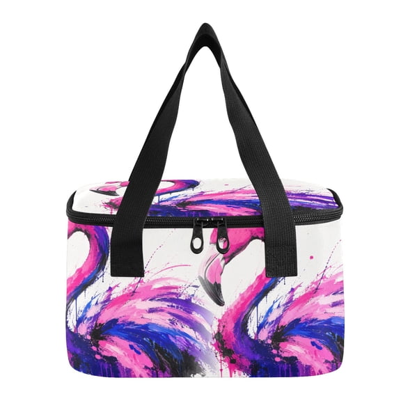 6L Insulated Lunch Bag Square Handheld Cooler Tote Purple Flamingo Splash Art Reusable Thermal Bag with Polyester & Aluminum Lining for Work Picnic Travel