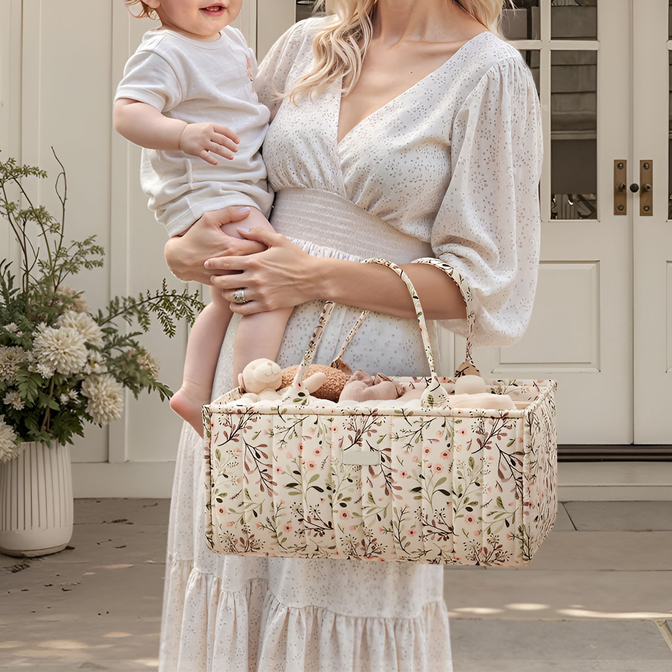 GASTROPOD 2026 New Floral Diaper Caddy Organizer,Stylish Nursery Storage Basket,Diaper Bag,Gift for Baby Shower,Baby Registry Must Have,Newborn Essentials,Pastoral Daisy