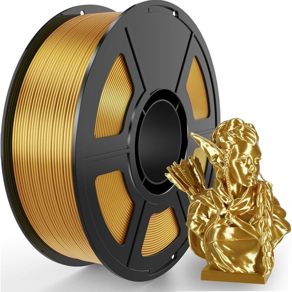 Silk Gold PLA Filament 1.75mm, 1kg(2.2lbs) High Speed Shiny Metallic Golden 3D Printer Filament, Low Warp & Clog-Free, Dimensional Accuracy  /- 0.03mm for FDM Printers