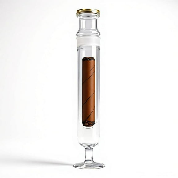 Glass Cigar Aromatherapy Humidor Tube Kit with Hygrometer, Borosilicate Glass Construction, Built-in Stand Base, 256x50mm, 8 Air Vents, Dual Chamber Design