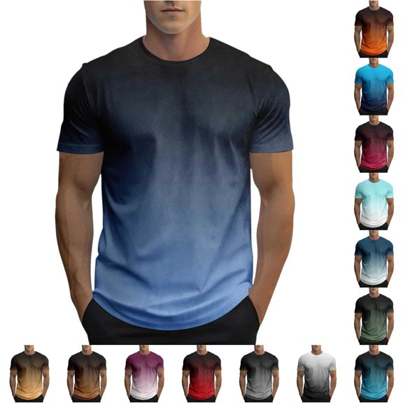 ZXLBBD Men's T-Shirts Gradient Color Crew Neck Workout Shirts Athletic Performance Comfort Fit Short Sleeve Tee for Gym Training Summer Outdoor T-Shirt,Navy,2XL