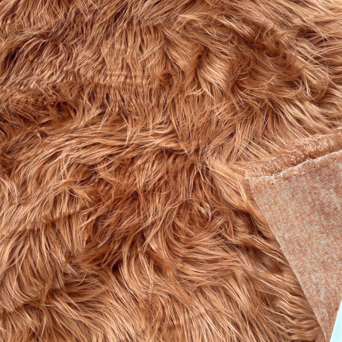 FREE SHIPPING!!! Dark Caramel Faux Fur Fabric Long Pile Mongolian by Half Yard - image 2 of 5