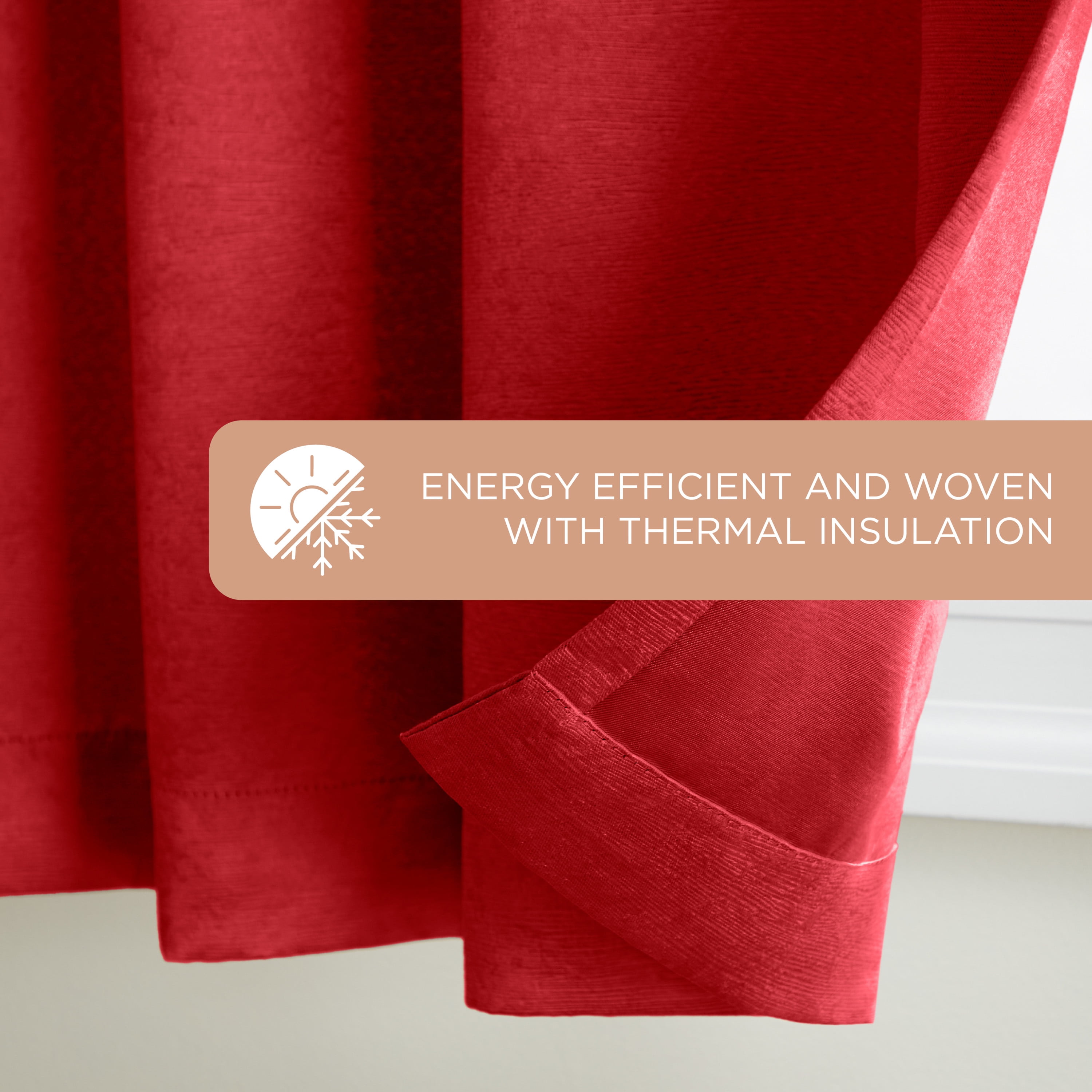 TOWN & COUNTRY EVERYDAY Lustre Solid Heavyweight Textured Sateen Indoor Curtains, Room Darkening Opacity, Grommet Top, Energy Efficient, 2-Pack Set, 52"x84", Chili