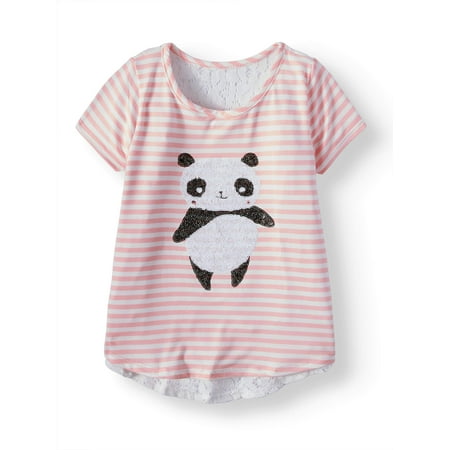 - Striped Embellished Graphic Hi-Lo T-Shirt (Little Girls)