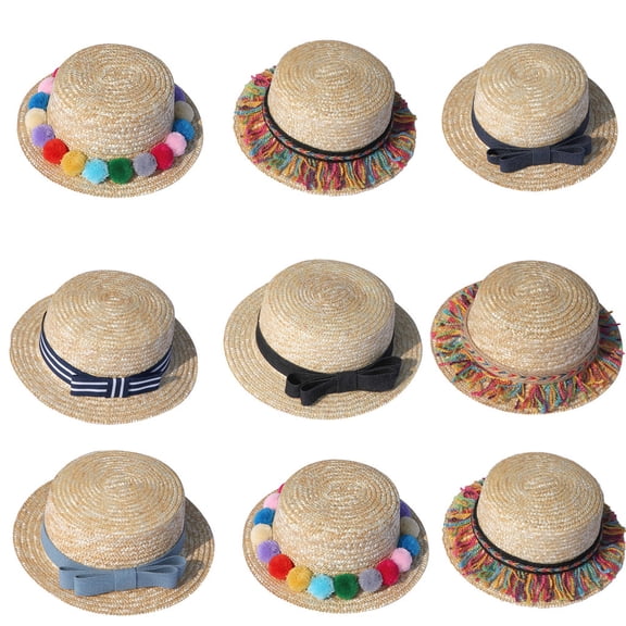 Tea Party Hat Easter Summer Parent-child Women Baby Kids Girl Beach Bow Straw Flat Brim Sun Hat Cap