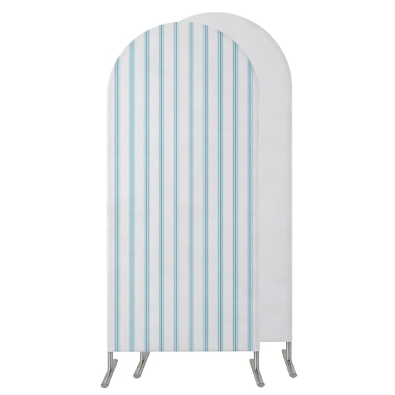 Blue Striped Arch Backdrop Cover 4 FT, Spandex Wedding Arch Stand Covers Stretchy Backdrop, Blue White Stripes Farmhouse Round Top Party Arched Background for Birthday Event Baby Shower Decorations