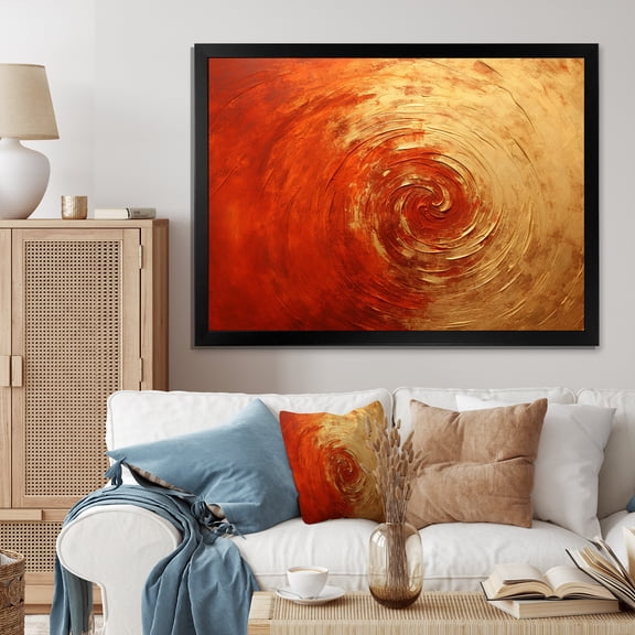 Designart "Vermillion Spiral In Gold And Red Sunset" Abstract Spirals Picture Framed Wall Decor