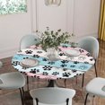 thumbnail image 5 of Blue Pink Dog Paws Prints Round Tablecloth for 55-60 Inch Tables, Fitted Table Cover with Elastic Edge, Farmhouse Beige Wood Waterproof Outdoor Table Cloth Protector for Patio Garden Dinner Picnic, 5 of 9