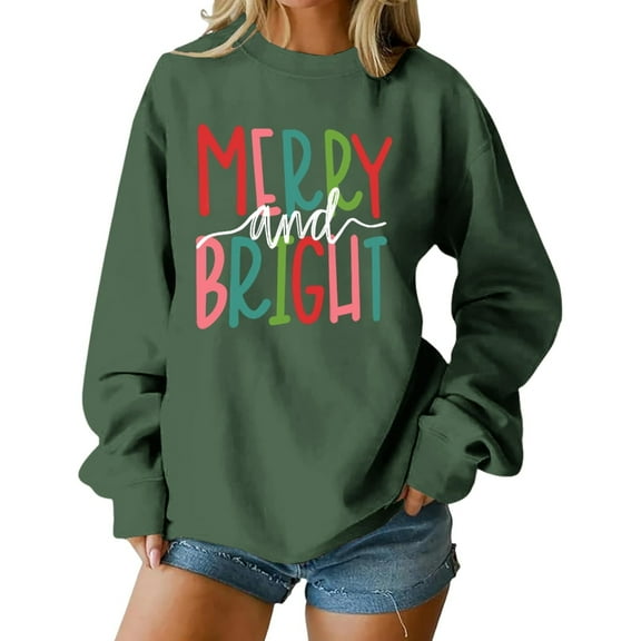 Women's Christmas Sweatshirt Cheerful Embroidered Sweater Crew Neck Wool Linen Warm Winter Wear