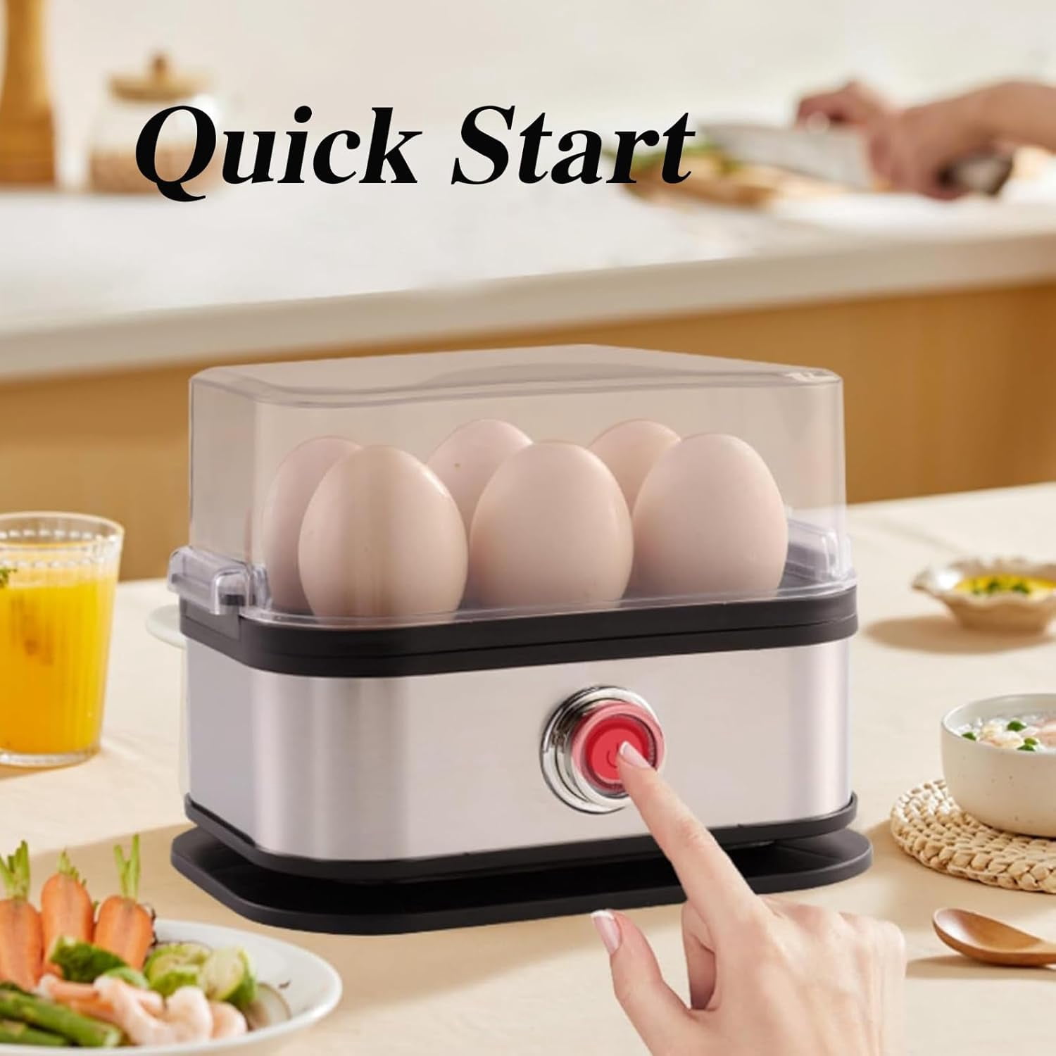 Multifunctional Egg Steamer with Clear Lid, Electric Egg Cooker 6 Egg Capacity, Compact Kitchen Eggs Steaming Pot, Mini Food Steamer for Soft Medium Hard Boiled Eggs (1pcs)