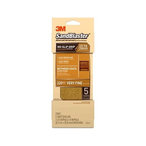 3M COMPANY 11220-G 5PK 220Grit Gold Sandpaper by 3M COMPANY