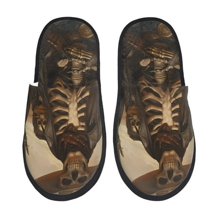 

Qekee Western Skull Cowboy print Slippers for Women and Men Fluffy Cute Cozy House Slipper Funny Furry Bedroom Slippers for Women Indoor -Large