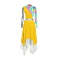 thumbnail image 4 of dPois Women's Praise Dance Dress Irregular Flowy Skirt Long Sleeve Worship Liturgical Dancewear Yellow S, 4 of 5