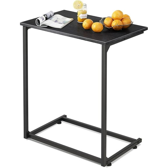 C-Shaped End Table, Small Side Tables for Sofa, Wide Couch Table That Slide Under, Laptop Snack Table for Living Room, Bedroom, Home Office