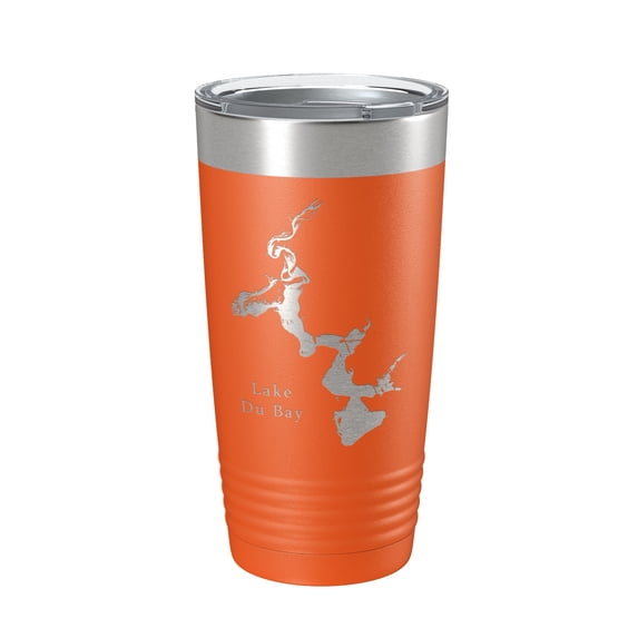 Lake Du Bay Map Tumbler Travel Mug Insulated Laser Engraved Coffee Cup Wisconsin 20 oz Orange
