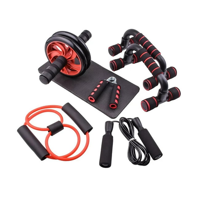 koolsoo Ensemble de 7 Pcs de Roues à Roulettes d'Entraînement Ab Accessoire Complet Ensemble d'Équipement de Mise en Forme Rouge