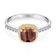 thumbnail image 2 of Gem Stone King 1.63 Ct Red Tiger Eye E-F Lab Grown Diamond 925 Silver and 10K Yellow Gold Ring (Size 9), 2 of 4