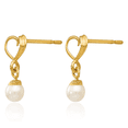 thumbnail image 5 of 14K Solid Yellow Gold Freshwater Cultured Pearl Heart Drop Dangle Earrings, 5 of 10