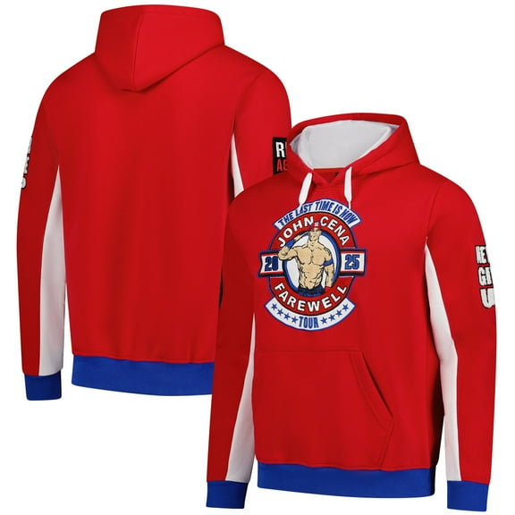 Men's WWE Authentic Red John Cena Farewell Tour Chenille Pullover Hoodie