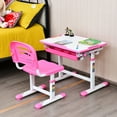 thumbnail image 3 of Topbuy Enfants Étudier Dessin Hauteur Réglable Table Chaise de Bureau Ensemble Rose, 3 of 9