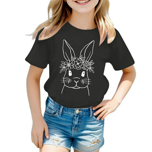 Chandails pour Filles, Chandails à Manches Courtes Imprimés pour Filles, Col Ras du Cou, Vêtements pour Tout-Petites Filles, Chandails d'Été pour Filles 3-4 Ans