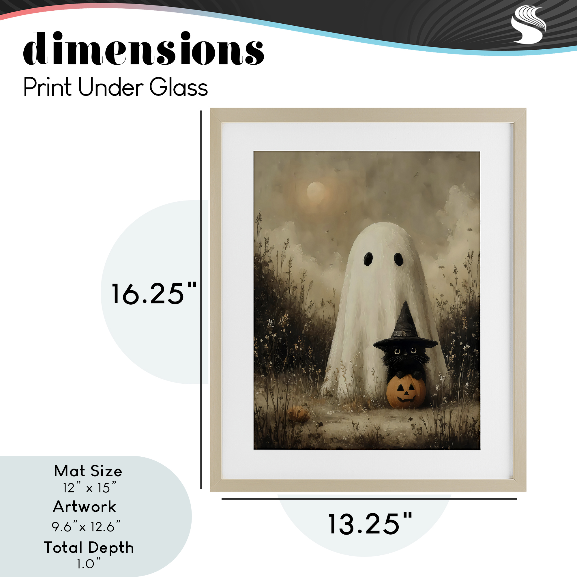 Ghost with Black Kitten Birch Framed Print Under Glass, design by Arlington Prints
