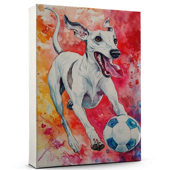 Whippet Dog Canvas Soccer Stretched Canvas Size 8x12 – Funny Whippet Dog Canvas Wall Decor, Funny Dog Wall Art for Soccer Room