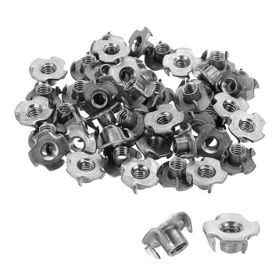 1/4" x 5/16" T-Nuts, 50 Pcs 4 Pronged Tee Nuts Threaded Inserts for Wood Working Rock Climbing Holds Furniture Cabinetry, Silver