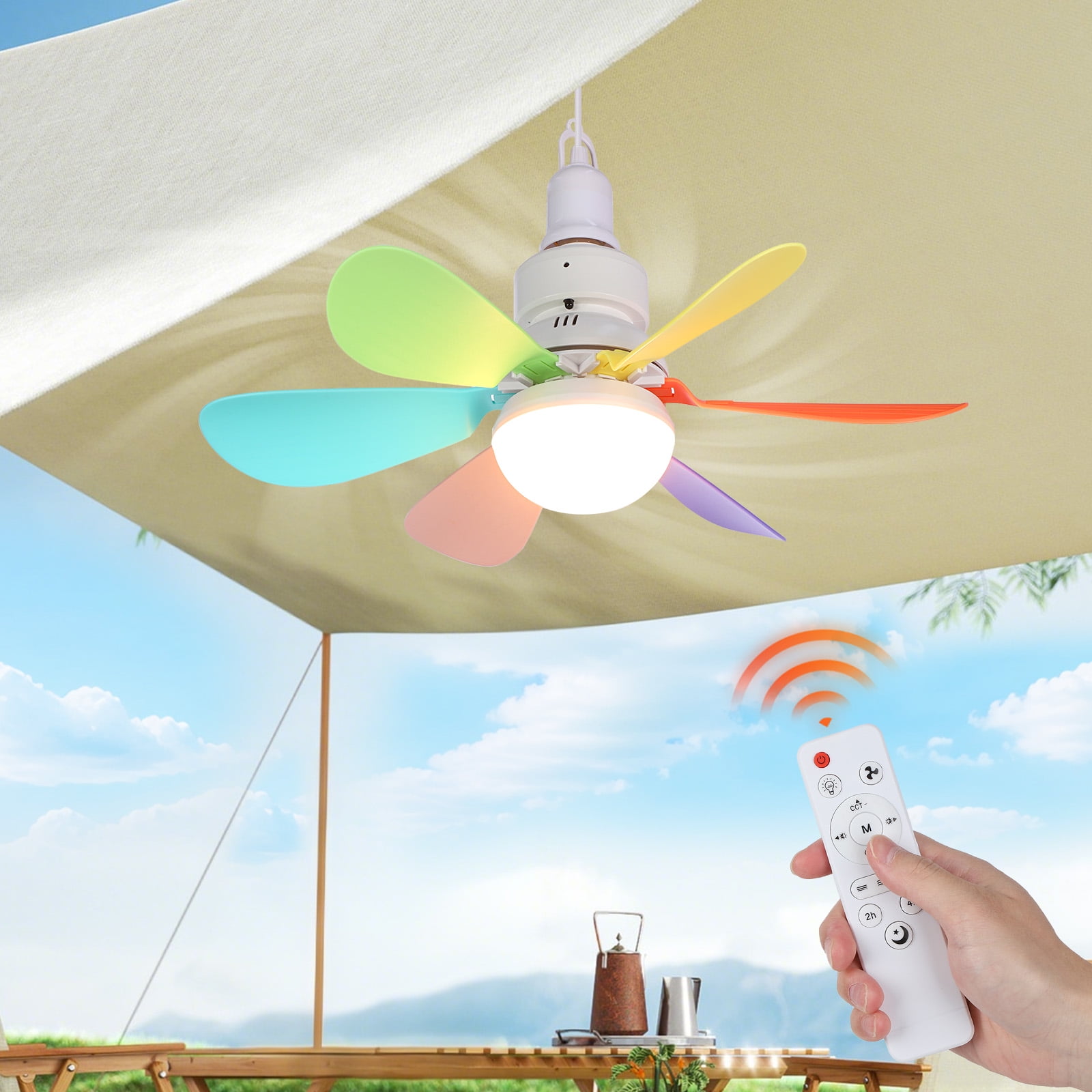 Laybasic Socket Fan Light with Remote, 16.5 Inch Screw in Ceiling Fan Dimmable 3 Colors 6 Speed with Timer Light Bulb Fan for Kid Room, Bathroom, Bedroom, Kitchen