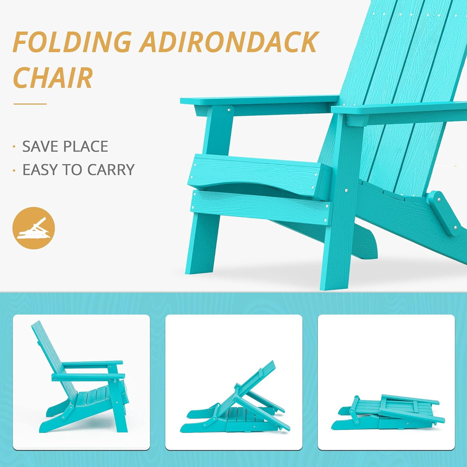 Dycanpo Folding Adirondack Chair, Hdps Poly Modern Outdoor Chair Weather Resistant, Aruba Blue