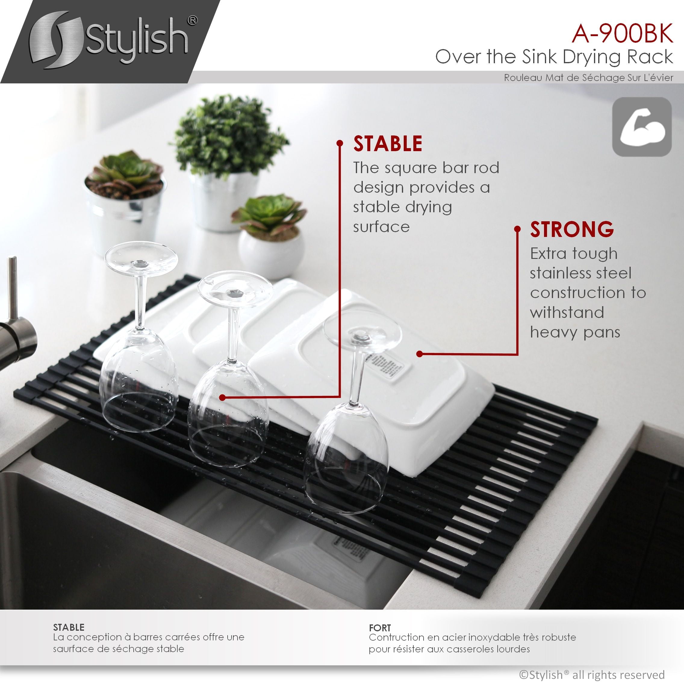 Stylish 20 Over The Sink Roll-Up Drying Rack Gray A-900GY