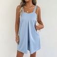 thumbnail image 2 of Daiosportswear Women's Solid Wide Strap Sleeveless Side Pocket Relaxed Fit Summer Beach Short Jumpsuit Light Blue XS(XS), 2 of 9