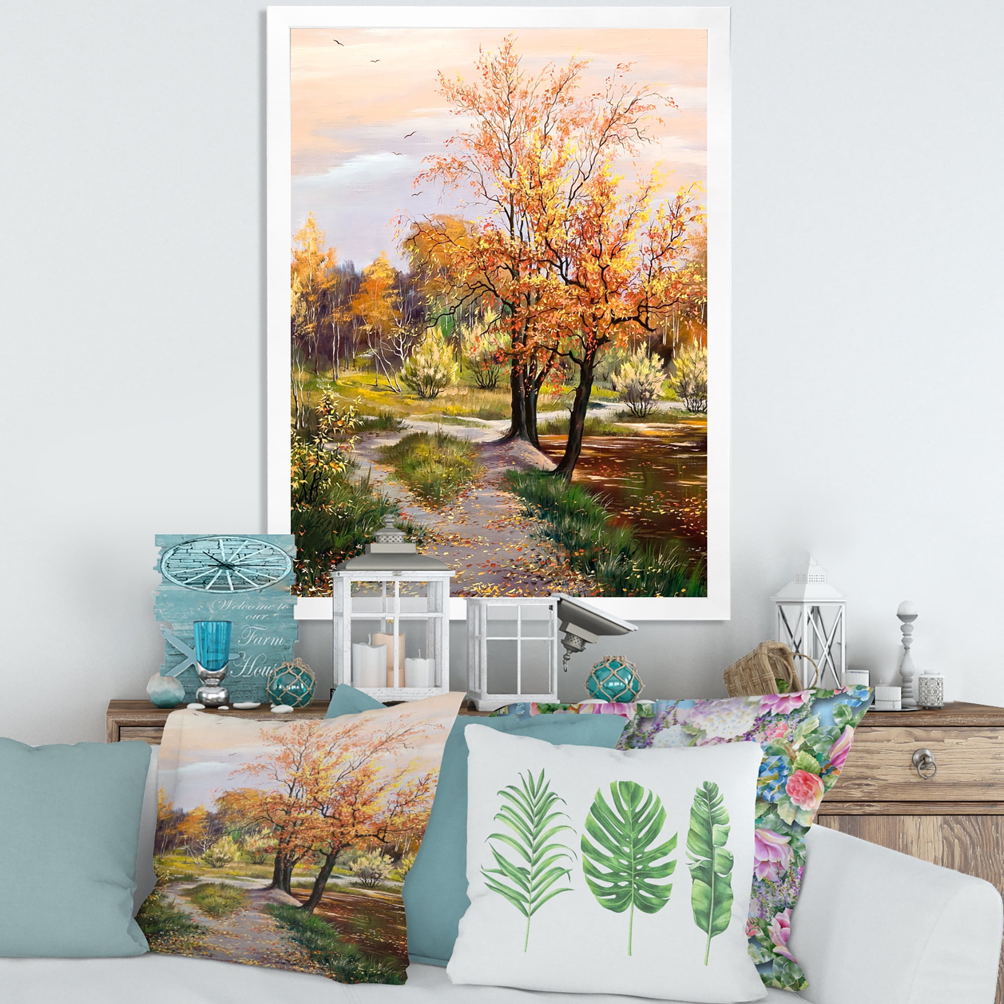 Designart 'The Orange Woods Along River' Country Framed Art Print