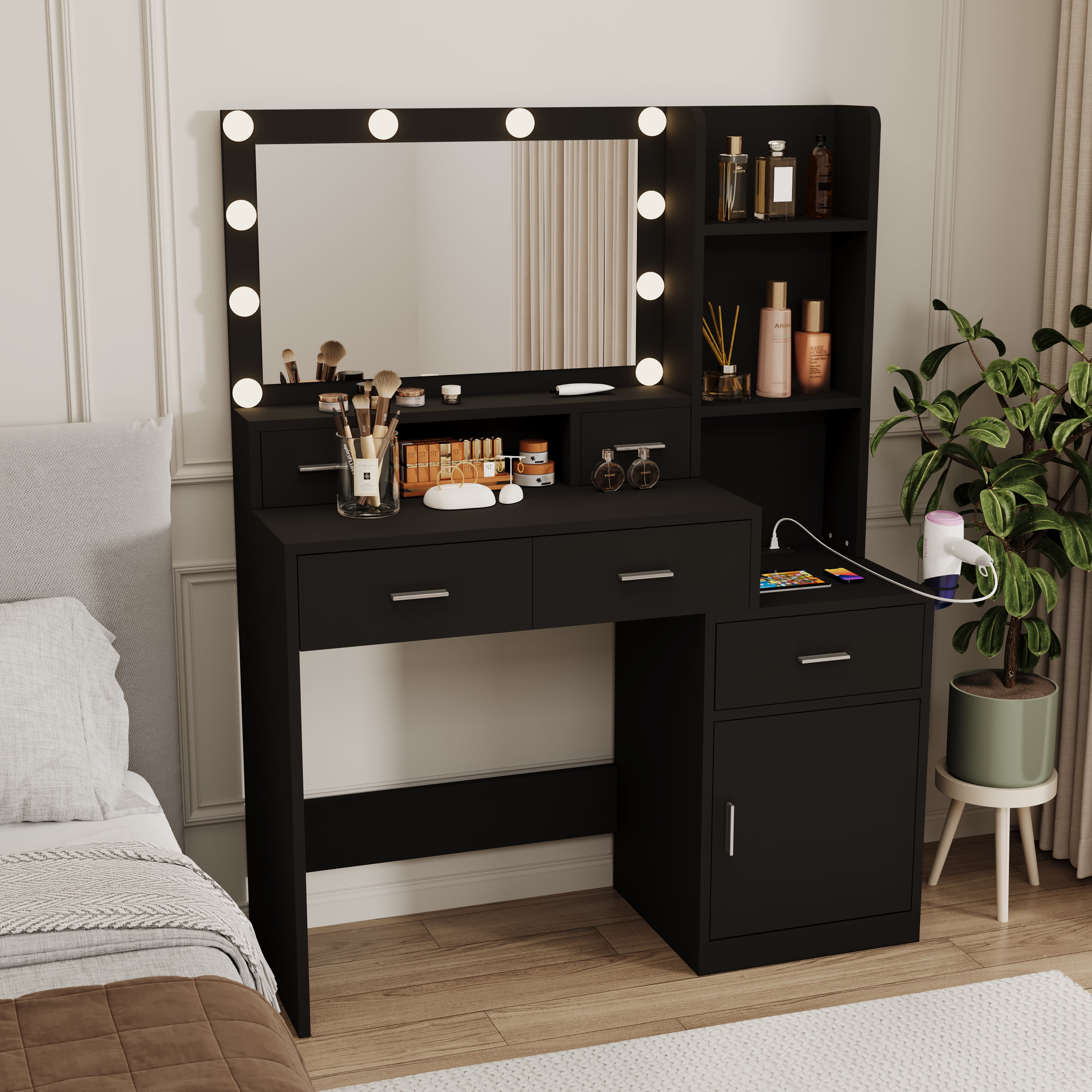 Dressing Table with Mirror Storage Cabinet with Drawers, Vanity Desk for Bedroom