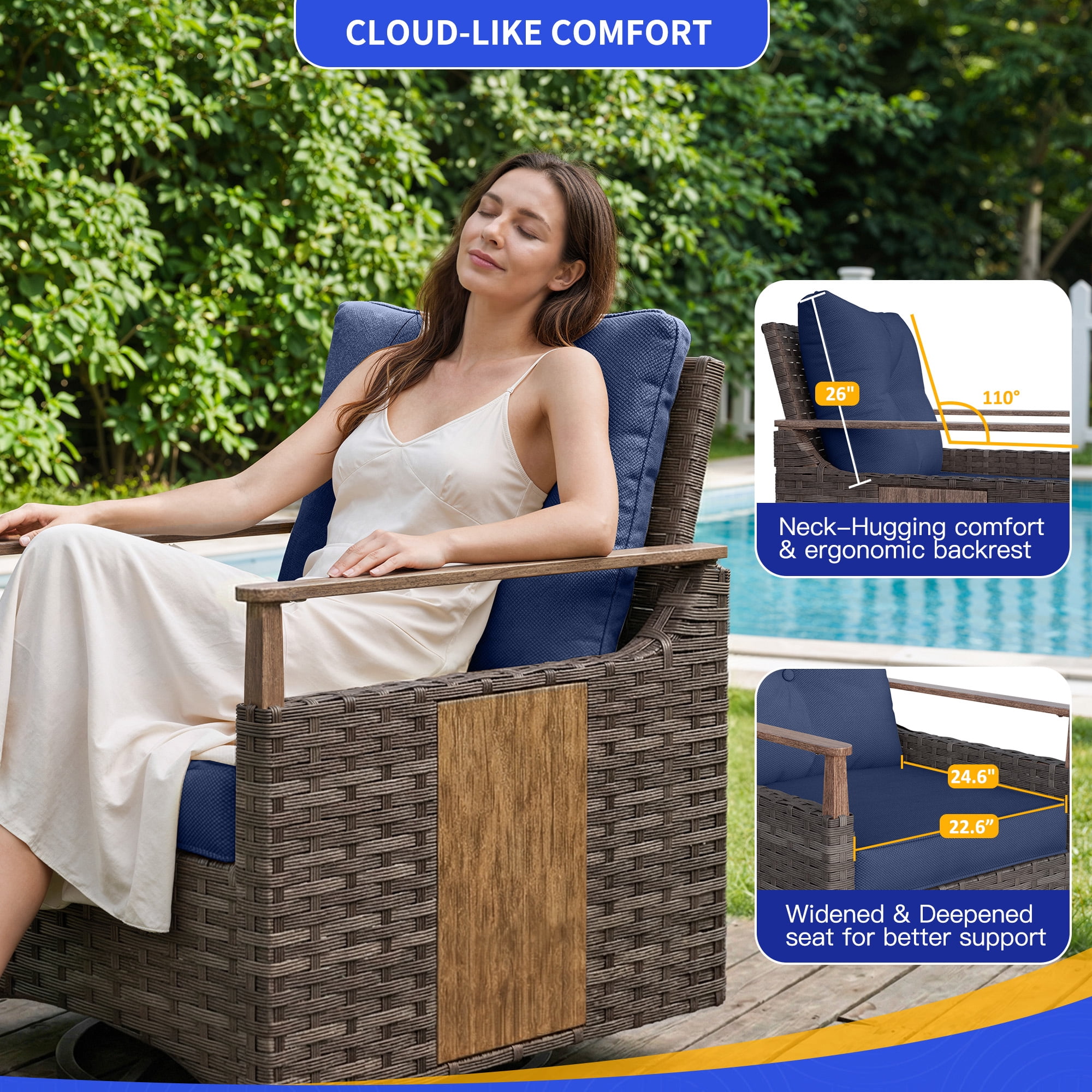 NestNook 5-Piece Outdoor Conversation Set with 2 Swivel Rocker Chairs, 3-Seat Sofa, Loveseat and Aluminum Coffee Table for Porch, Deck, Backyard