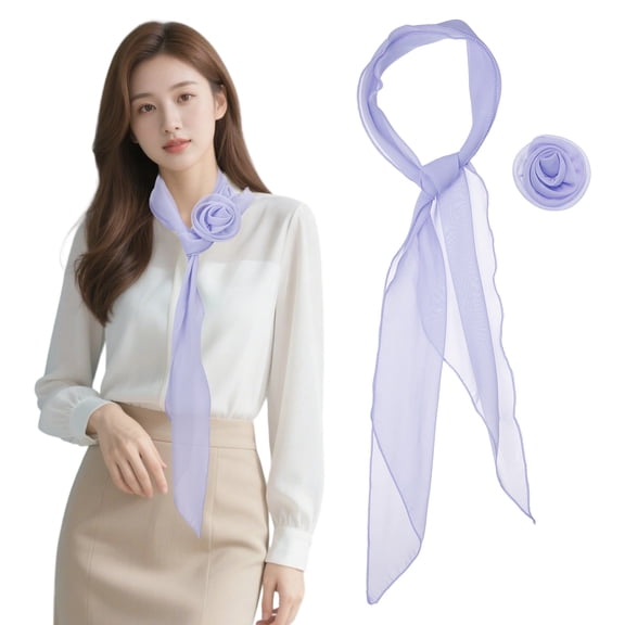 Uxcell Chiffon Scarf for Women, Long Neck Scarf with Detachable Rose Flower Light Soft - 47 Inch & Lavender