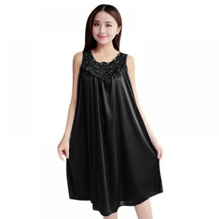 

Women s Satin Silk and Lace Sleeveless Lingerie Nightgown