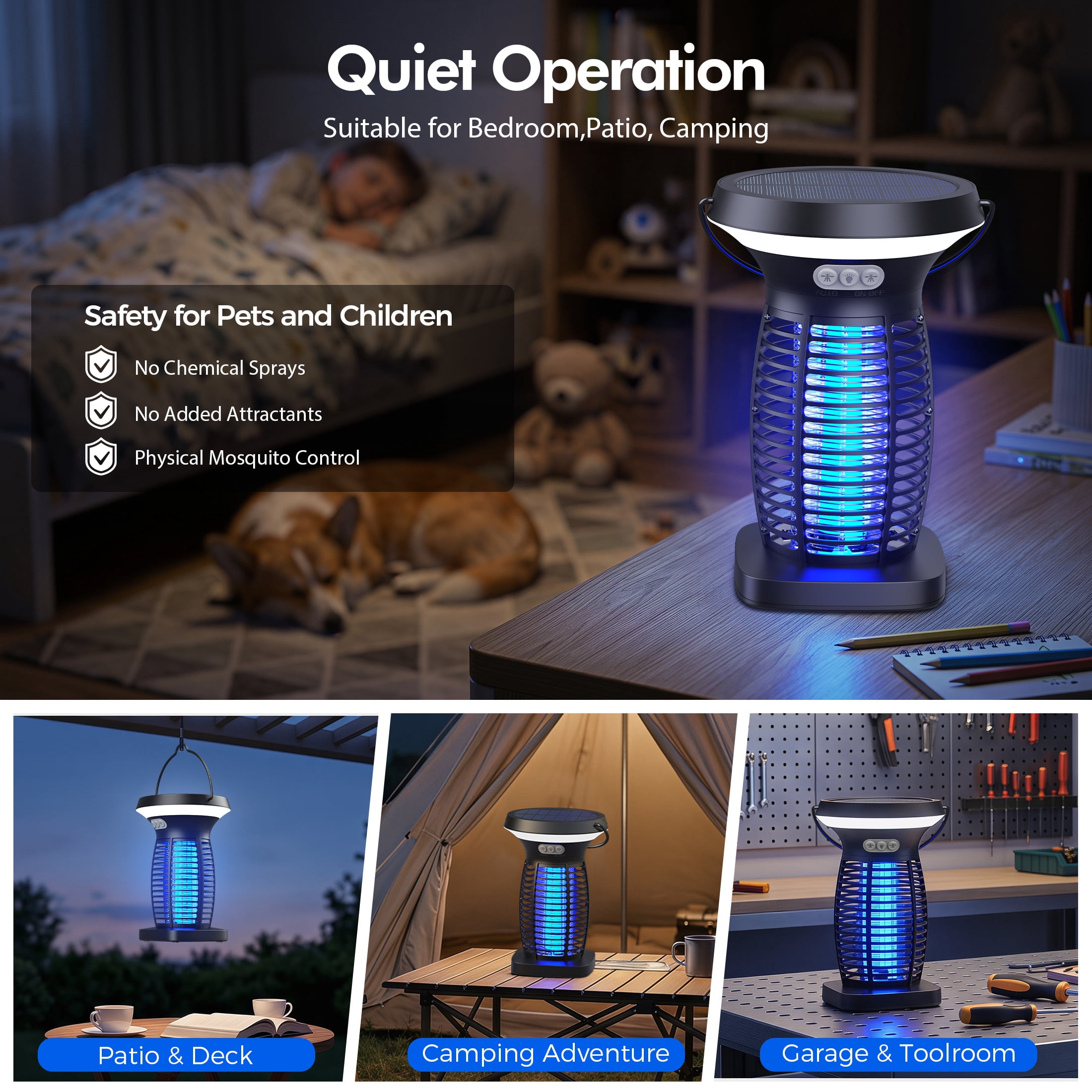 Aenkyo Solar Bug Zapper Outdoor, 4200V Mosquito Killer Lamp, 3-in-1 LED Light, IPX5
