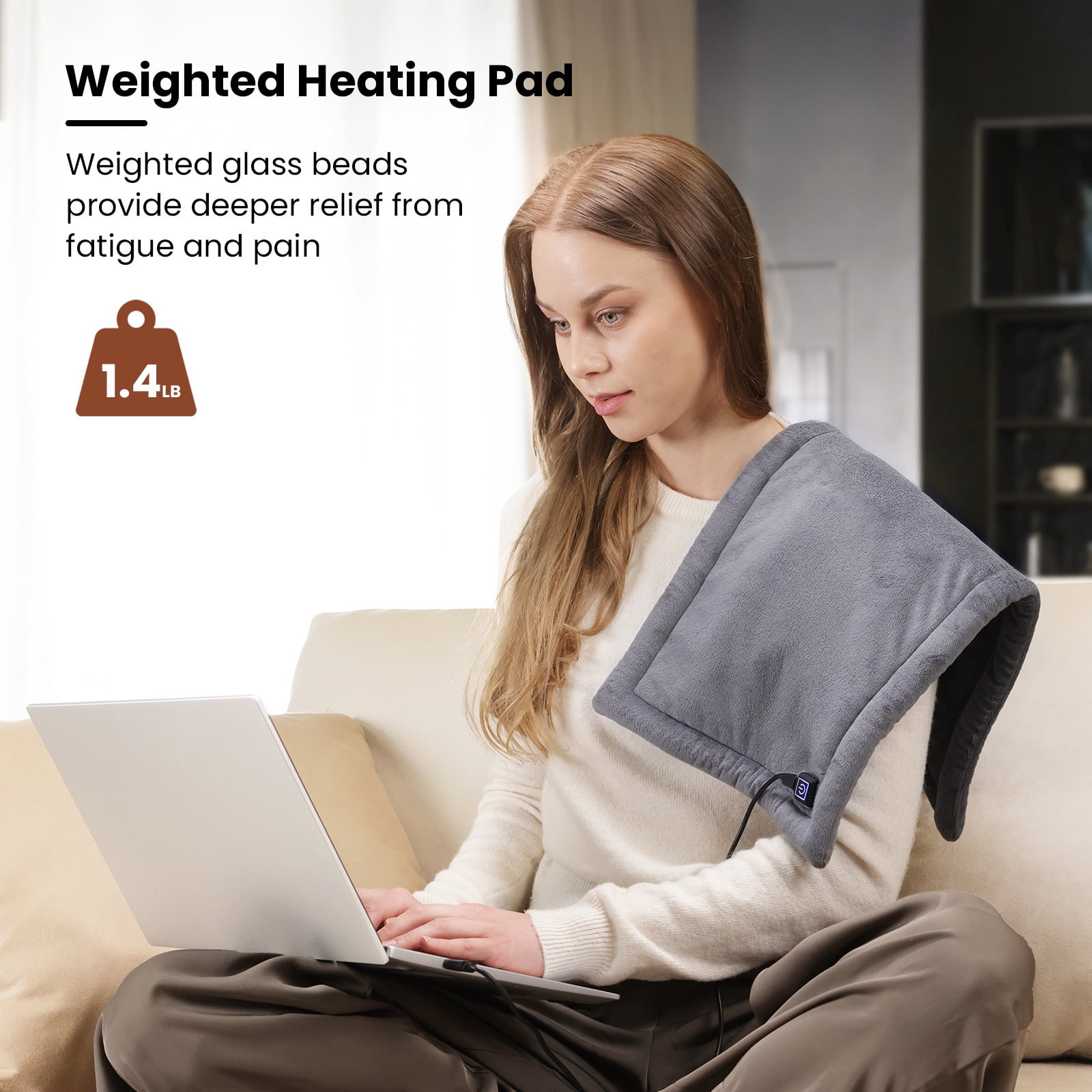 Bob and Brad Weighted Electric Heating Pad for Deep Muscle Pain, Joint Pain, and Spasms, 12"x24"