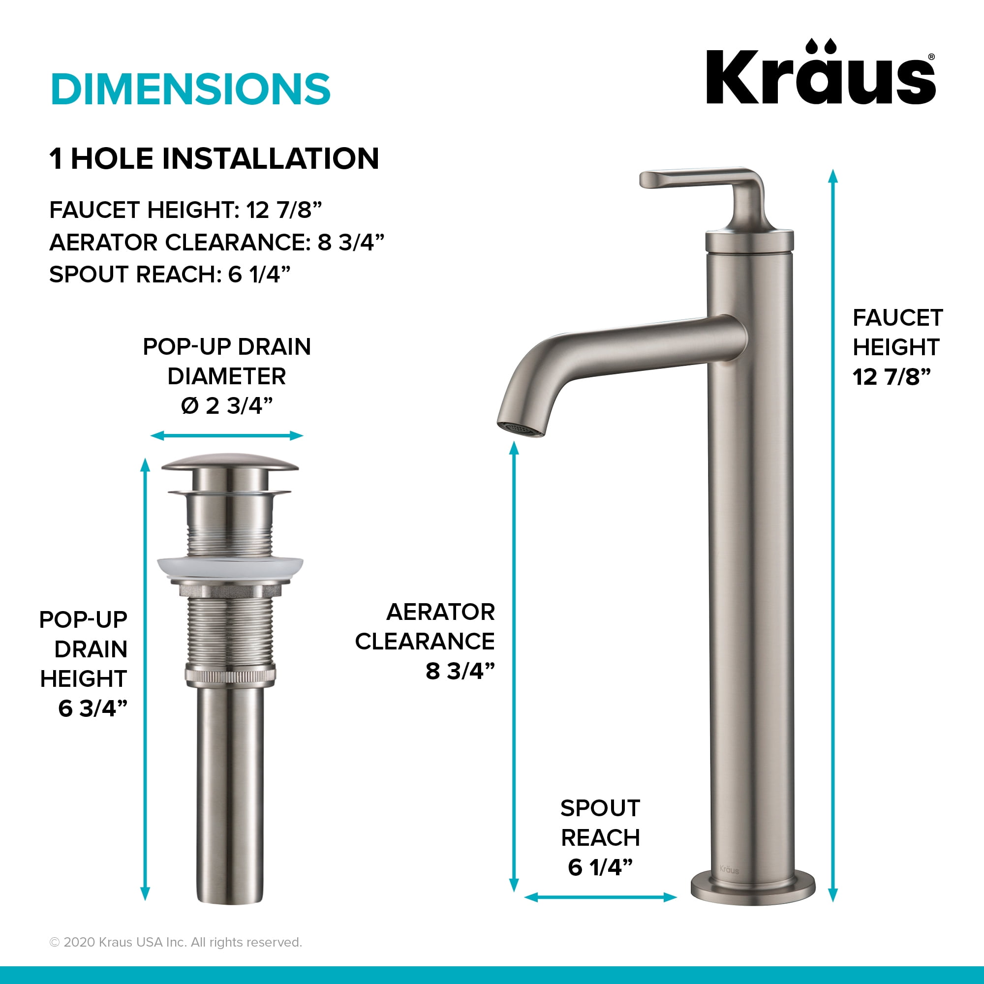 Ramus™ Single Handle Vessel Bathroom Sink Faucet with Pop-Up Drain in Spot Free Stainless Steel (2-Pack)