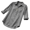thumbnail image 5 of NAFUU Ladies Blouse Solid Color Lapel Casual Short Sleeve Linen Blend Breathable Button Down Lapel Everyday Comfort Blouses For Women, 5 of 5