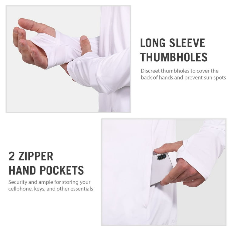 BALEAF Men's Long Sleeve running Shirts Full Zip UPF 50+ Jacket Hoodie with  Pocket for Hiking Workout White Xl 
